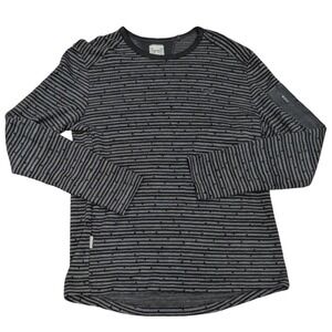 ICEBREAKER Merino Wool Mens L Blk/Grey Stripe Long Sleeve Base Layer Top Sweater
